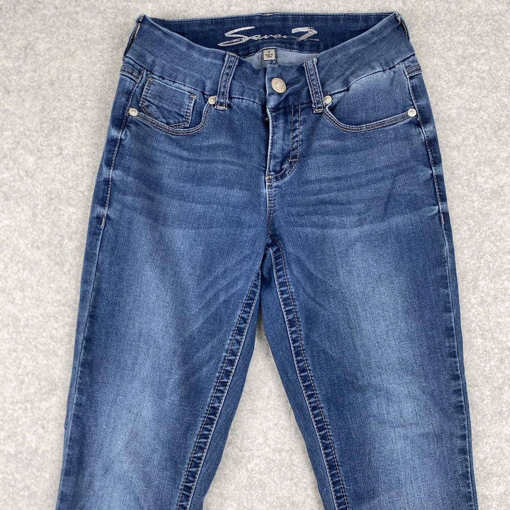 Seven7 Tummyless Jeans Womens 4 (25x28) Blue Mid Rise Straight Stretch Shaping